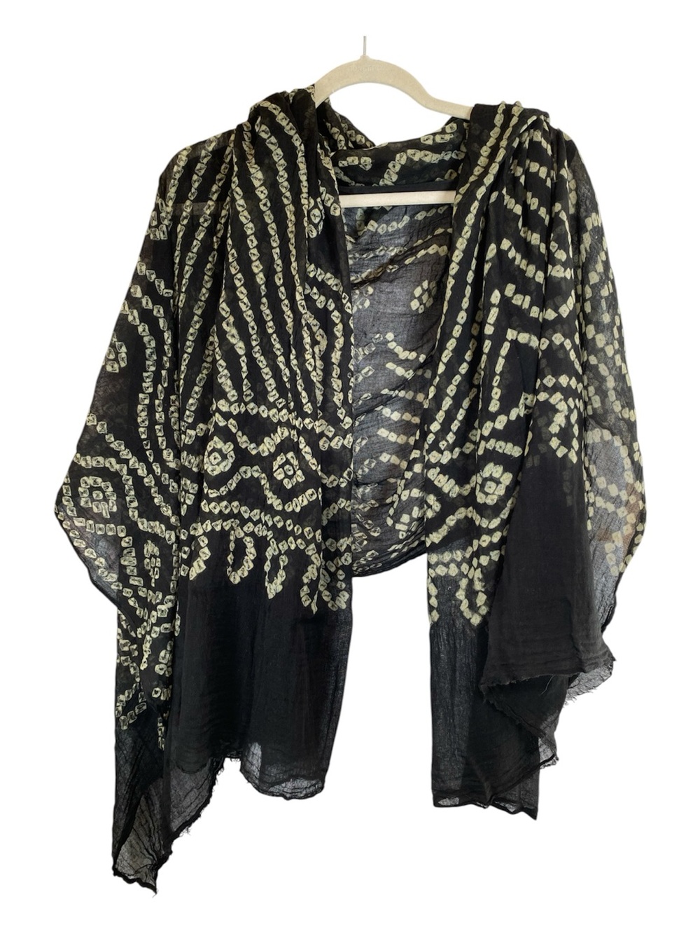 Indian Bandhani Tie-Dye Large Scarf Wrap Black/Green Cotton Mul Gauze.